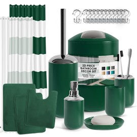 Clara Clark Bathroom Set – Bathroom Sets with Shower Curtain and Rugs, Soft Bathroom Rugs Non Slip, 23PC Hunter Green Bathroom Accessories Set with Bath Rugs, Shower Curtain Set with Liner & Hooks