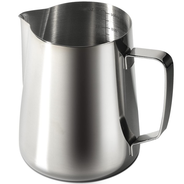 homEdge Espresso Steaming Pitchers 30 OZ / 900ml, Stainless Steel Frothing Pitcher with Measurement Scale