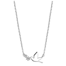 Iszie 925 Sterling Silver Cubic Zirconia Peace Dove Birds Pendant Girls Women's Necklace