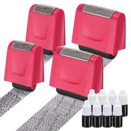 PATIKIL Identity Theft Protection Roller Stamp, 4Pcs 0.7/1.7" Confidential Roller Stamp Privacy ID Police Stamp Roller for Security ID Address with 8Pcs Refills, Rose Red