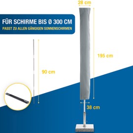 SPRINKS® Parasol Protective Cover up to Diameter 300 cm – Tear-Resistant Parasol Cover with UV Protection – Weatherproof Umbrella Cover with Auxiliary Rod for Covering – Cantilever Parasol
