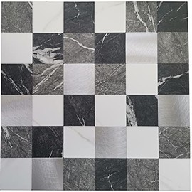 Crystiles Medley PVC and Aluminum 12 X 12 Inches Peel and Stick Backsplash Tile, Black Marble and Brushed Metal, 1-Pack Sample