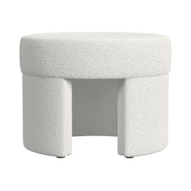 HomePop Sophia Modern Round Ottoman Home Décor|Ottoman for Living Room & Bedroom - White Cream Boucle