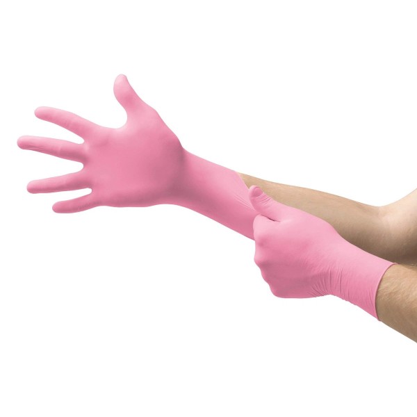 Ansell 100 Count Pink Nitrile Gloves Puncture Chemical Resistance Comfortable