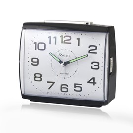 Ravel - Large Retro Bedside/Mantle Quartz Alarm Clock with Silent Sweep Second Hand, Snooze and Light - RC037.3 - Black