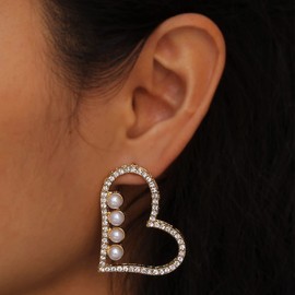 Yienate Heart Crystal Hoop Drop Earrings Bridal Pearl Heart Stud Rhinestones Cluster Hollow Love Heart Dangle Earrings Gold Sparkly Statement Prom Earrings Jewelry for Women and Girls