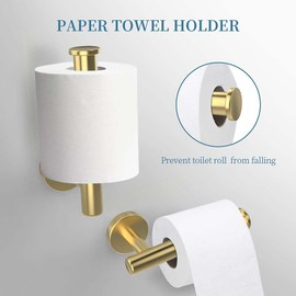 LSWYYP 3-Pieces Bathroom Hardware Set,Stainless Steel Toilet Paper Holder,Towel Ring,Robe Towel Hooks,Towel Racks Bathroom Accessories for Bathroom Wall Mounted,Brushed Gold