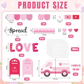 FYSUIMU Valentine's Day Bulletin Board Set Valentines Classroom Decorations Red Pink Heart Truck Mailbox Envelope Cutouts for School Classroom Wall Decor