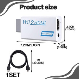 Dongnesi Wii to HDMI Adapter with 1m Cable, Wii Cable for Smart TV, Wii-to-HDMI Converter for 1080P/720P HD Video Audio Output with 3.5mm Audio Jack, Compatible with All-wii Display Modes