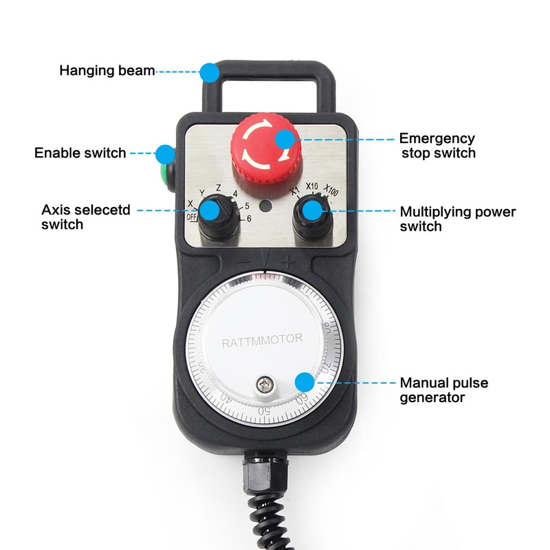 CNCTOPBAOS CNC 5 Axis MPG Pendant Handwheel,with 15-Pin Connector Emergency