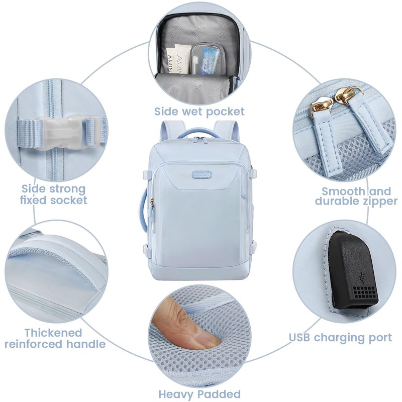 JCDOBEST Carry on Backpack, Flight Approved Large Travel Laptop Backpack