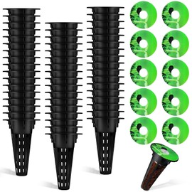 Cunhill 100 Pcs Hydroponic Growing Kit Include 50 Pcs Plant Replacement Basket Containers and 50 Pcs Seed Pot Label Compatible with Hydroponic Growing System(0.5 Inch,Black)