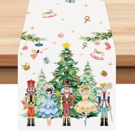 Bonhause Christmas Nutcrackers Table Runner 13x72 Inch Xmas Trees Fairy Gifts Ornaments Winter Holiday Kitchen Dining Table Decoration for Indoor Outdoor Home Party Decor