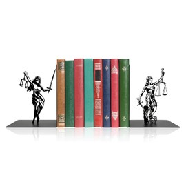 Lady Justice Statue Bookends - Metal Scales of Justice Decor for Law Office, Lawyer Gifts, Bookshelf or Desktop, 4.7x4.7x6 Inch Rustic Lawyer Office Decor