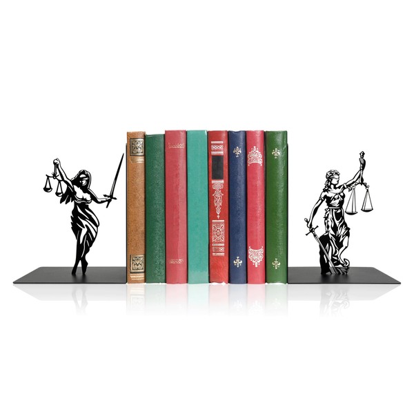 Lady Justice Statue Bookends - Metal Scales of Justice Decor