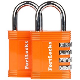 FortLocks Padlock Set - 4 Digit Combination Lock for Gym Outdoor & School Locker, Fence, Case & Shed - Heavy Duty Resettable Set Your Own Combo - Waterproof (Orange, 2 Pack)