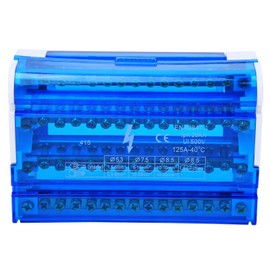 Terminal Block Busbar, 4 Input 56 Output Single-Phase Distribution Box DIN Rail with Transparent Dust Cover, Terminals
