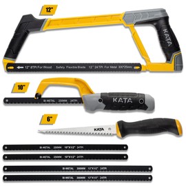 KATA Hacksaw Frame Set, 10'' Mini Hacksaw and Drywall Saw/Jab Saw, Including 4pc Extra Flexible Bi-Metal HSS Blades, Handsaw for Metal, Wood, PVC Pipes