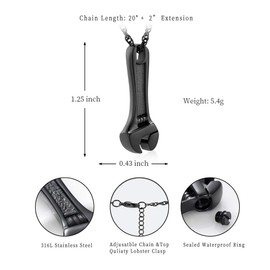 memorial jewelry Wrench Urn Necklace for Ashes for Women Men Human Ash Holder Stainless Steel Hammer Cremation Jewellery for Ash Pendant Urn, Stainless Steel, No Gemstone