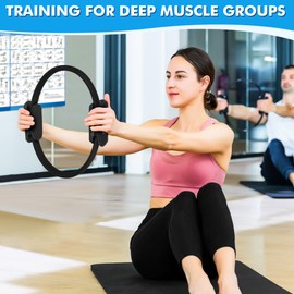 Goocrun Pilates Ring Set Exercise Equipment with Fabric Resistance Bands Set, Pilates Ball, Sliding Disks – Workout Equipment Home Gym Includes Complete Fitness Poster (Black)