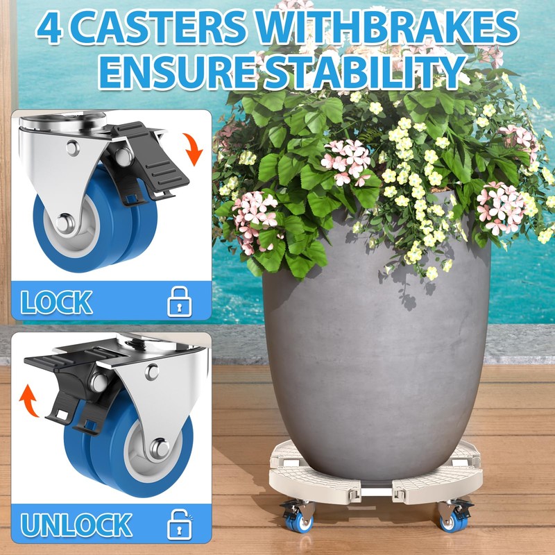 VANCASTLE Plant Caddy with Lockable Wheels Heavy Duty 450lbs Capacity,