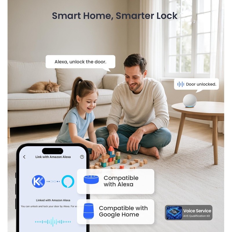 Veise VE029 WiFi Smart Lever Lock, Fingerprint Keyless Entry Door