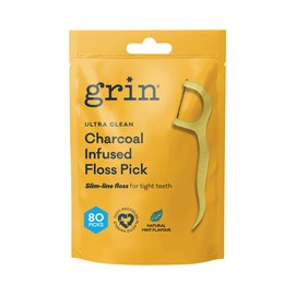 Grin Ultra Clean Charcoal Infused Floss Picks, 80 Picks