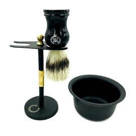 Universal Black Badger Hair Shaving Set Kit Beard Brush Metal Bowl Cup Mug Stand Holder Mug/Cup/Bowl DELUXE STAINLESS STEEL SHAVING STAND FOR SAFETY RAZOR & SHAVING BRUSH, CUP BLACK