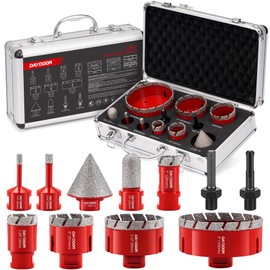 DAYDOOR Diamond Hole Saw Kit, 11-PieceTile Hole Saw Kit 6/8/25/35/51/65/102mm, Vacuum Brazed Core Drill Bits for Porcelain Tile, Granite, Marble, Stone