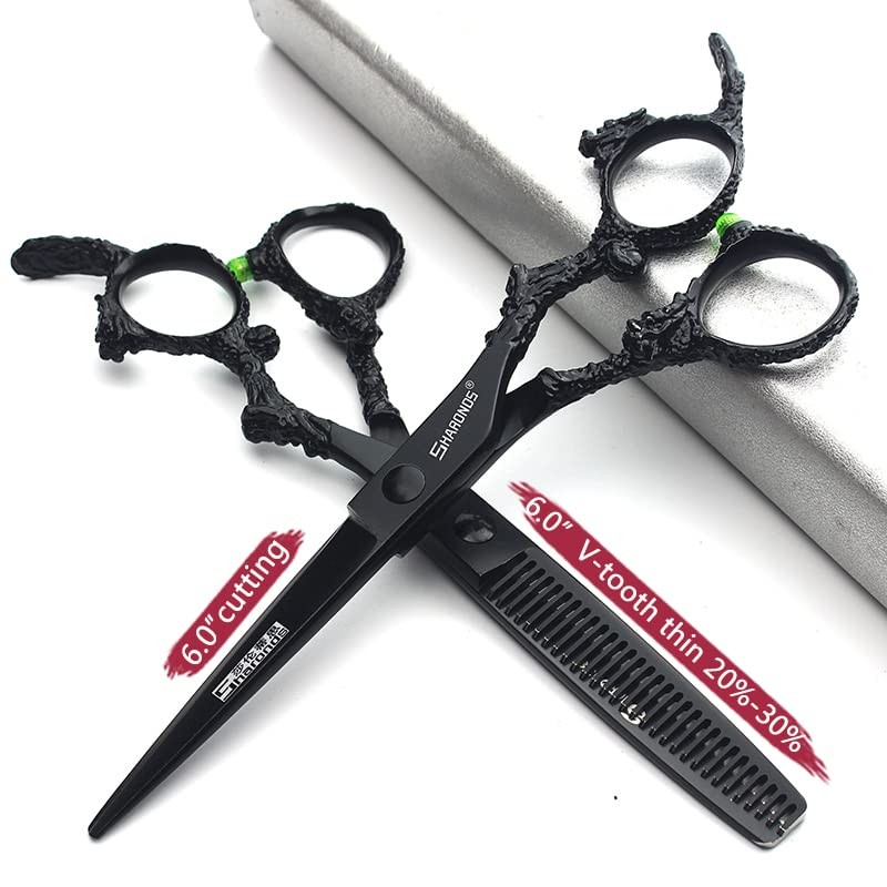 6 inch hair stylist barber scissors black plate dragon 440C