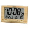 Seiko SQ799B Alarm Clock, Radio-controlled Digital Calendar, Light Brown Woodgrain,
