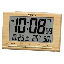 Seiko SQ799B Alarm Clock, Radio-controlled Digital Calendar, Light Brown Woodgrain, 3.6 x 5.8 x 1.9 inches (91 x 148 x 47 mm)