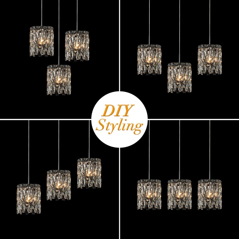 NISIDUN Modern K9 Crystal Pendant Lights Kitchen Island, Chrome Chandeliers