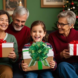 6 PCS Large Pull Bows Green Organza Bows for Gift Wrapping 6 inches Christmas Party Birthday Gift Wedding Ribbon Bows for Wrapping Gift Basket or Flower Decorations Valentine's Day Gift Decorations