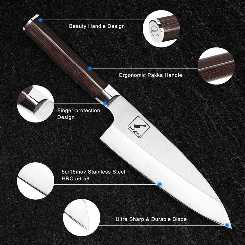 imarku 7-inch Deba Knife,Ultra Sharp Sushi Knife,Ultimate Japanese Kitchen Knife