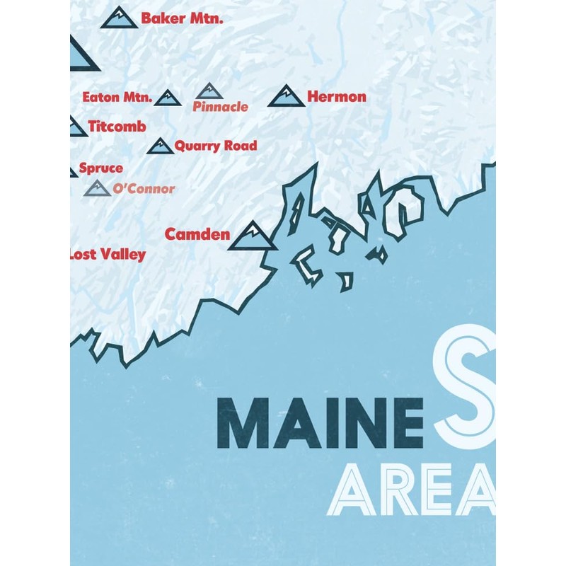 Maine Ski Resorts Map 18x24 Poster (White & Light Blue)