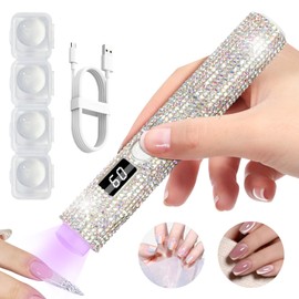 Handheld UV Light for Gel Nails, Glitter Mini UV Light for Nails, Cordless Portable Nail Lamp for Gel X Nails Fast Curing, Rechargeable LED Lamp for Rhinestone Glue Nail DIY Decoration - AB Diamond