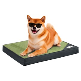 OUPEIWAWA Orthopedic Outdoor Waterproof Dog Beds for Medium Dogs, Washable Crate Bed with Egg Crate Foam Pet Bed Mat and Removable Oxford Fabric Cooling Cover,36"x 26", Dark Green
