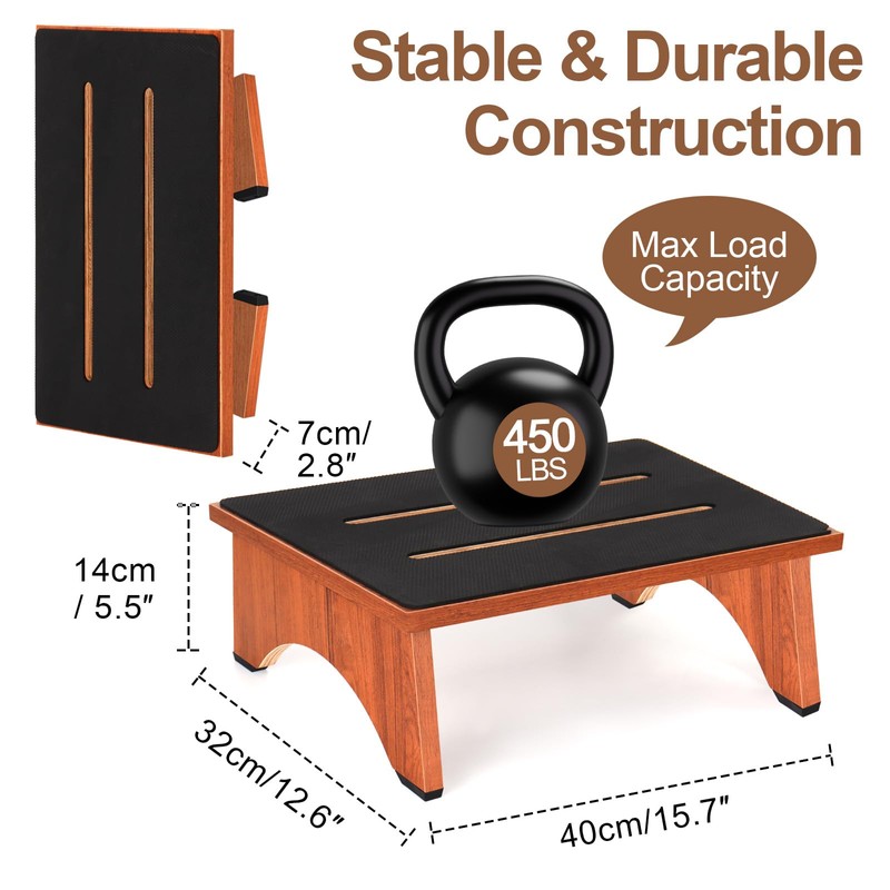 Step Stool Foldable, Wooden Step Stool with Non-Slip Rubber Stepping