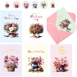 ceiba tree Mothers Day Cards with Envelopes 24pcs Happy Mother's Day Cards and Stickers Message inside 4 x 6 inch from Daughter Son for Mom Flowers Floral Design