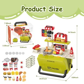 55PCS Kids Fun Toys Portable Fast Food Play Set for Toddlers Ages 3-8 - Realistic Outdoor Pretend Cooking Toy, Camping Kitchen Pretend Play Toy Set, Birthday Gift for Boys Girls (Red)