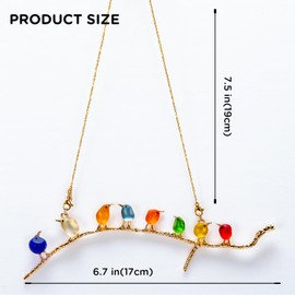 NPBIYOYG Sea Glass Rainbow Birds Sea Glass Birds on Branch Hanging Rainbow Bird Wall Art Handmade Sea Glass Artwork Sea Glass Bird Décor for Wall Home Room (8 Birds)