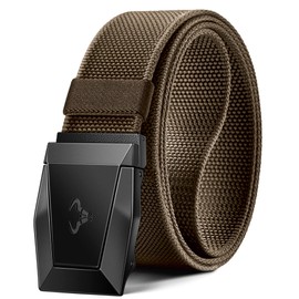 Tactical Belt for Men,BULLIANT Men Stretch Nylon Web Gift Belt 1.5"-Hiking Rigger Military Work-Quick Release(Light Brown,34"-38"Waist Adjustable)