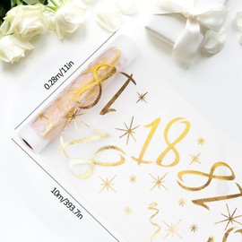 Table Runner 18th Birthday Gold, 28 cm x 10 m Happy Birthday Table Decoration 18th Birthday Decoration, Table Runner Golden Table Runner Fabric Roll for Boys Girls Party Decoration DIY Crafts