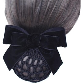 Black Hair Snood Net Barrette Mesh Clip Hairnet Hair Bun Cover Bow Headdress Hair Accessories for Lady Women,Clips and Barrettes,Beauty and Personal Care