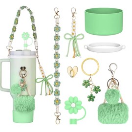 HASTHIP® Juego de 8 Accesorios de Silicona para Botella de Agua y Vasos de 40 Oz, Protector para Botella de Acero, Tapón para Popote de 8 a 12mm y Dij