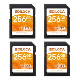 Ediloca SD Card 256GB, 4Pcs, Memory Card, Up to 100MB/s, UHS-I, C10, U3, V30, Full-HD & 4K Video, Camera SD Card, Must-Have for Professional Photographers(EF2)