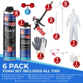 Spray Foam Insulation Kit (6 Pack-25.4 oz) Expanding Foam Sealant for Thermal & Acoustic InsulationFoam, Closed Cell, High Density SprayFoam, Covers up to 120 Board feet/sq. ft. Cleaner, Gun
