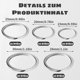 100 Stück Schlüsselringe, 5 Größen Schlüsselanhänger Ringe (30mm 28mm 25mm 20mm 15mm) Schlüssel Ringe für DIY Handwerk Basteln Schlüssel (Silber)