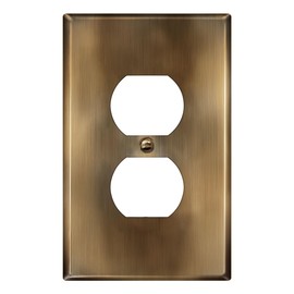 LIDER Duplex Receptacle Metal Wall Plate, Stainless Steel Outlet Cover, Corrosion Resistant, Mid-Size 1-Gang 4.88" x 3.11", 201 Stainless Steel, LMWP-21M-AB, Antique Brass